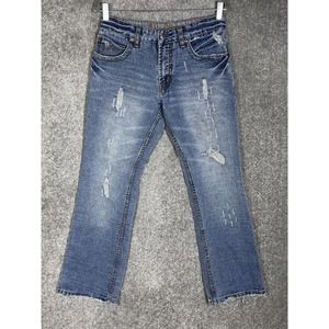 Nu Wear Denim Distressed Boot Cut Jeans Mens Size 30x32 Blue Cotton Pockets‎